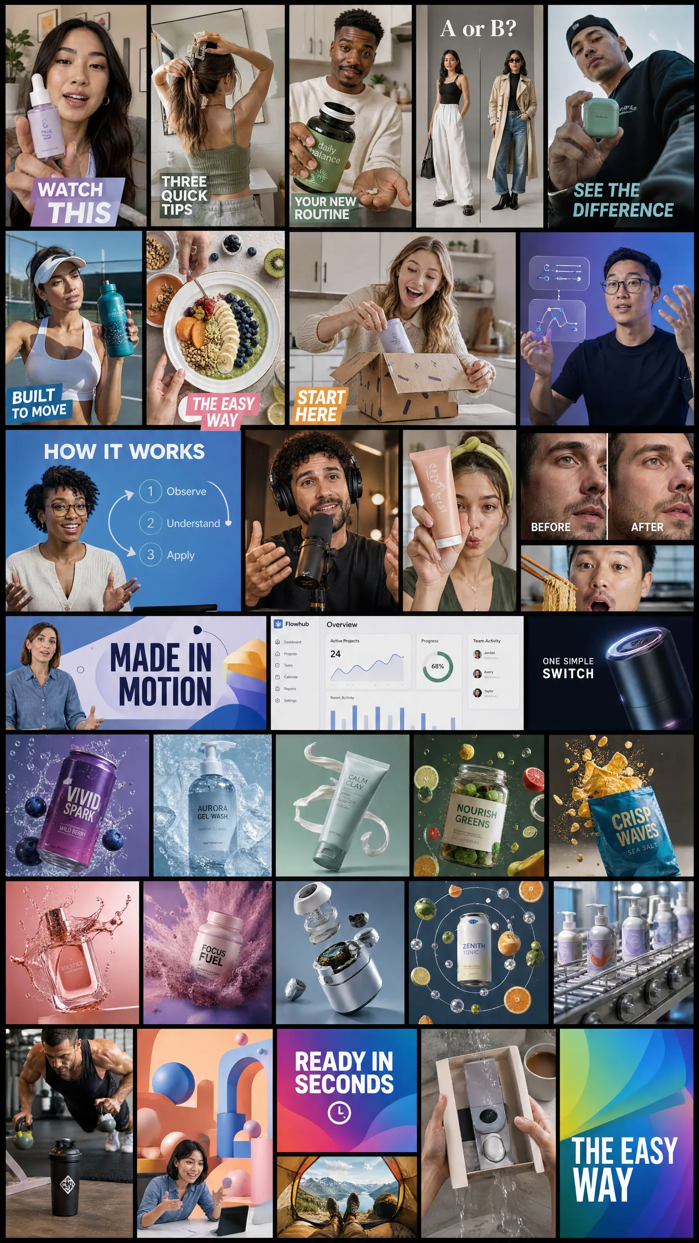 Honey video test sheet, a portrait grid of generated video frames.